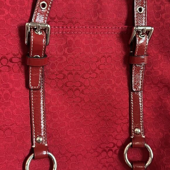 Coach Galaxy Tote Signature Canvas Red Silver Hardware Bag Purse - Picture 15 of 15